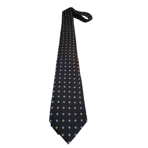Roundtree & Yorke 100% Silk Handmade Floral Polka-Dot Pattern Black Men's Tie - Picture 4 of 12